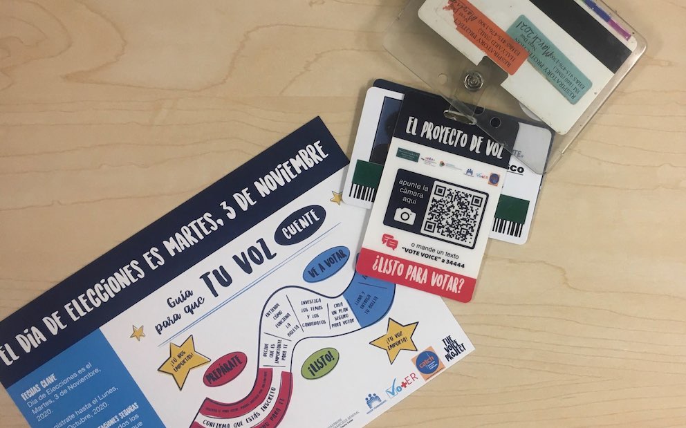2020 voter information pictured with UCSF ID badge