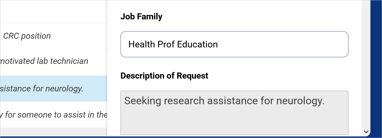 detail screenshot of SOM Talent Connect dashboard, showing row details