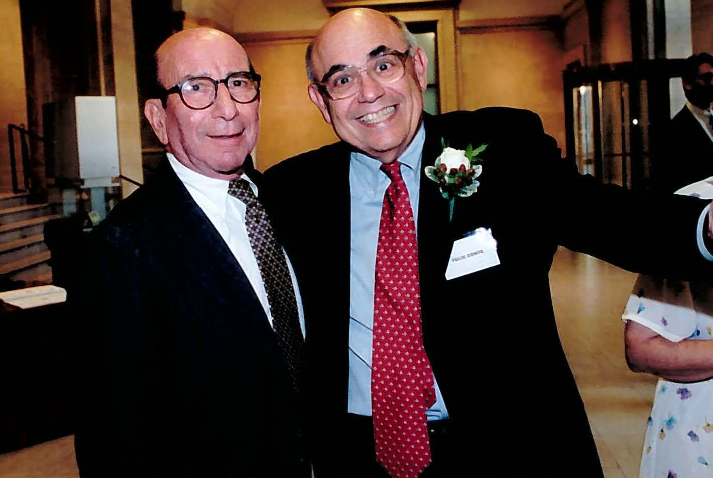 Felix (with the big smile) with Mel Grumbach at the Festschrift held for Mel and Selna Kaplan in conjunction with the VI Lawson Wilkins Pediatric Endocrine Society / European Society for Pediatric Endocrinology Combined Meeting in Montreal, 2001.