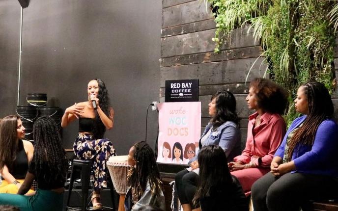 Inaugural live podcast recording of Woke WOC Docs in Oakland September 27, 2019.